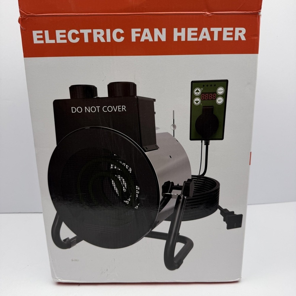 Electric Fan Heater 1500W Portable Steel Black Space Heater Thermostat‎ Open Box